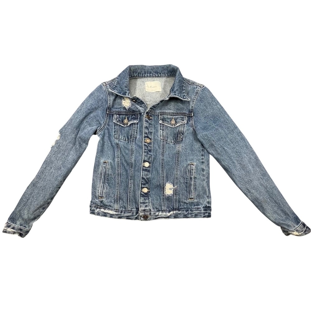 KanCan Blue Distressed Button Down Denim Jacket Women Size S